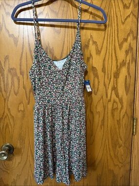 Arizona Jean Co Floral Spaghetti-Strap Mini Dress — Green and Pink Large runs sm